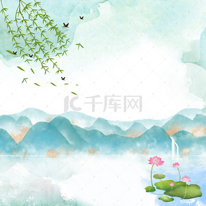 国风手绘电商背景图片_手绘中国风清明节背景主图
