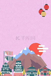 日式灯笼灯笼背景图片_卡通手绘日式和风建筑