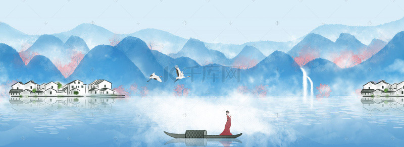 简约水墨中式背景图片_创意新式中国风房地产合成背景