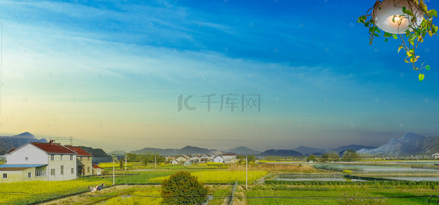 农家乐logo背景图片_清新清晨农村农家乐风景背景
