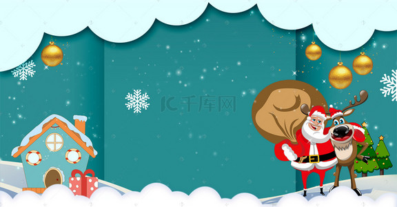 圣诞老人铃铛背景图片_圣诞节圣诞老人麋鹿铃铛海报