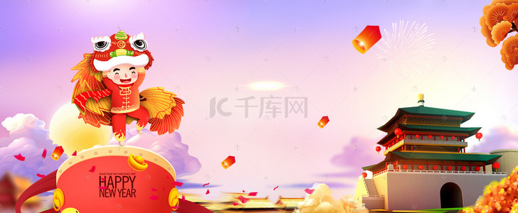 中国舞狮背景图片_中国风春节舞狮banner背景