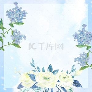 蓝色简约文艺花朵背景图片_蓝色手绘花朵文艺服装PSD分层主图背景