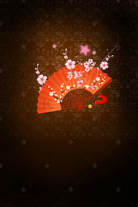 日式花卉背景图片_日式折扇花卉元素背景