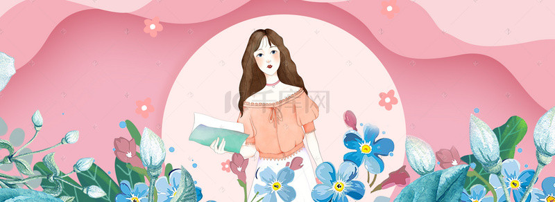 妇女节女神节手绘背景图片_浪漫花卉母亲节banner背景