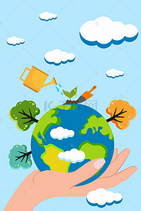 地球节日背景图片_绿化地球3.12植树节海报