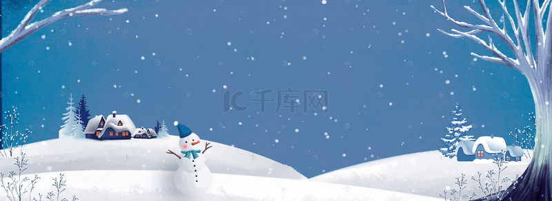 下雪树木背景图片_冬季上新服装上新可爱下雪卡通banner