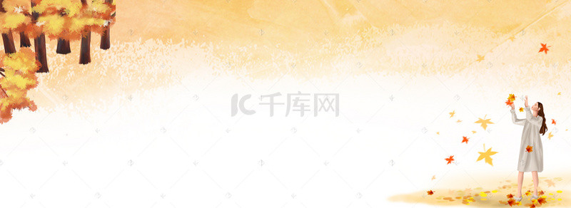 手绘美女美女背景图片_立秋黄色手绘旅行美女banner