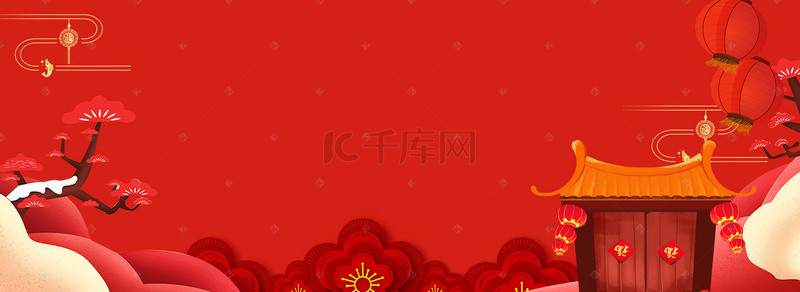 新年喜庆红色花朵海报背景图片_新年红色喜庆电商海报背景