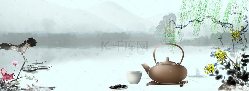 茶文化展板背景图片_春茶上新茶道背景