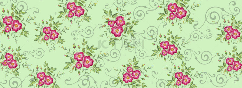 绿色花纹背景背景图片_绿色刺绣复古花朵背景