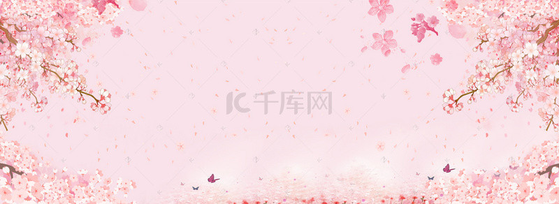 粉色，樱花背景图片_樱花节清新手绘粉色电商海报背景