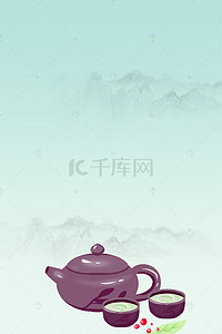 春茶茶背景图片_绿色简约古风茶叶广告背景