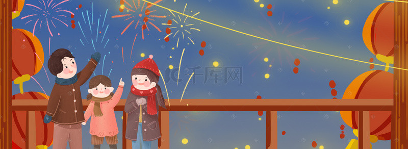 鼠年背景图片_2019新年逛庙会看烟花的一家人