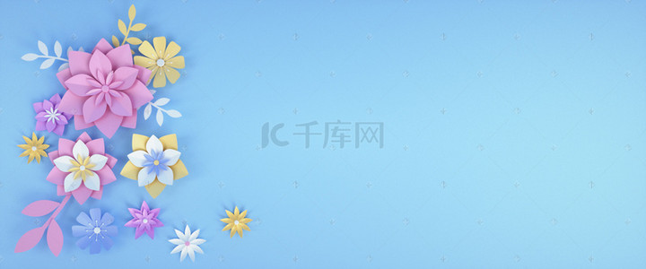 情人节女王节C4D多彩立体花唯美花朵背景