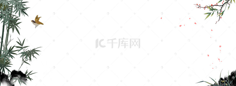 中国风山鸟白色背景banner