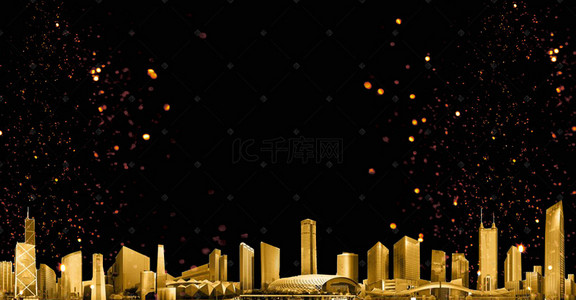高科技城市剪影背景图片_唯美科技黑金城市背景
