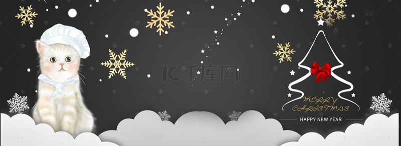 banner雪景背景图片_猫咪与圣诞节banner