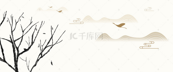 白色中国风背景图片_树枝中国风白色海报banner背景