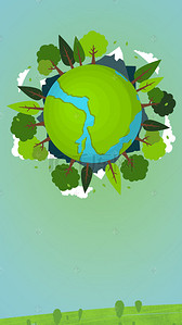 地球日卡通绿色生态树木植被H5背景