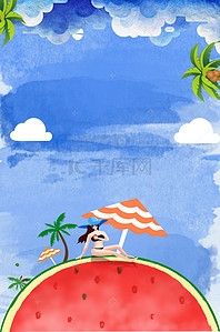 蓝色西瓜背景图片_夏季水彩西瓜夏日风情广告背景