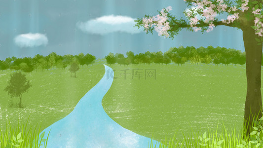 山茶花树背景图片_春天野外花树下小溪流淌背景图片