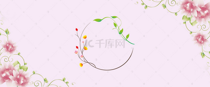 粉色手绘花背景背景图片_红色花瓣小清新粉色banner背景