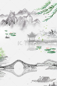 中国风山水江南背景图片_中国风山水意境装饰画