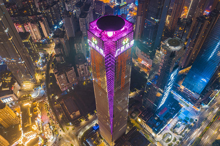 城市夜晚南宁广西农信高楼楼顶无人机摄影图配图