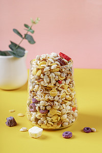 清新风格夏季燕麦片水果味早餐食材摄影图配图