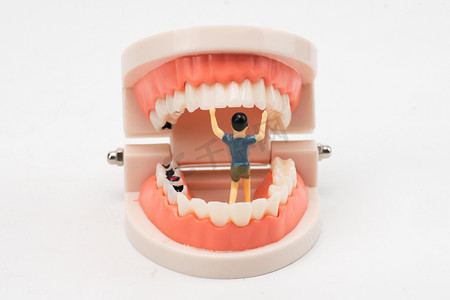 人物医疗模型摄影照片_口腔早上龋齿牙齿室内医学摄影图配图