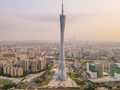 广州夕阳广州塔珠江新城旅行摄影图配图