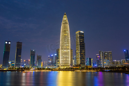 深圳夜景高楼大厦深圳湾旅行摄影图配图