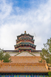 h5大气邀请函摄影照片_北京夏天佛香阁古迹旅行摄影图配图