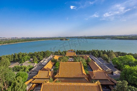 昆明湖摄影照片_北京夏天昆明湖古代建筑皇家园林摄影图配图