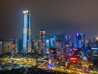 深圳夜景深圳湾办公建筑旅行摄影图配图