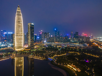 深圳夜景深圳湾春笋旅行摄影图配图