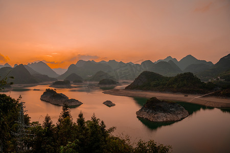 西溪子夜幕傍晚山水民宿风景摄影图配图