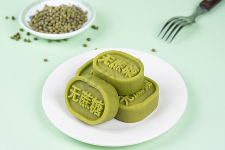 营养绿豆制品无蔗糖美味糕点摄影图配图