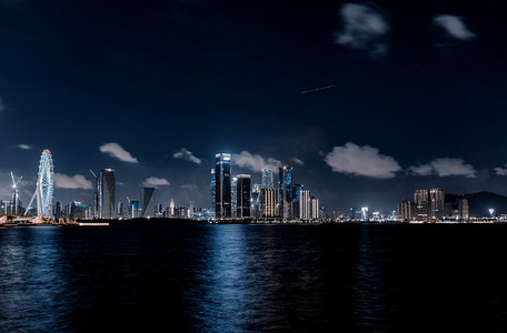 城市建筑海景海岸夜景摄影图配图