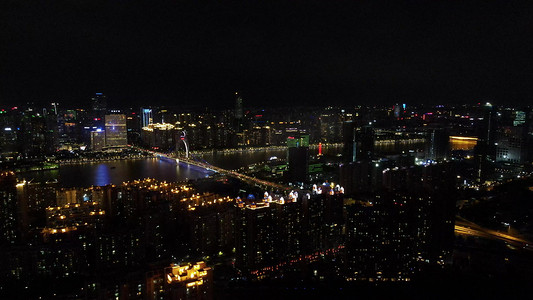 航拍广州夜景广州猎德大桥城市建筑夜景