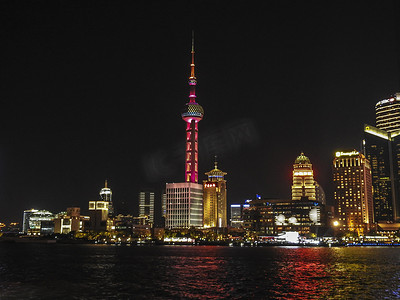 上海夜晚彩电塔陆家嘴摄影图摄影图配图