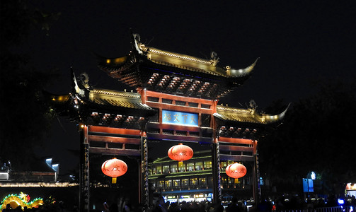 南京夫子庙夜景天下文枢牌坊摄影图摄影图配图