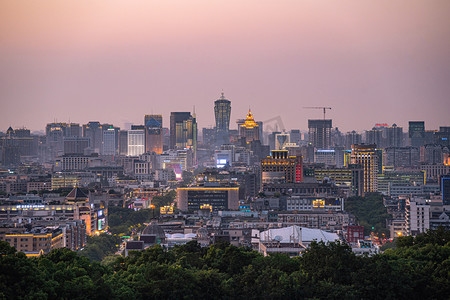 城市黄昏杭州城远景风光摄影图配图