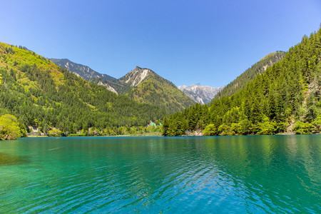 九寨沟旅游景区镜海湖水摄影图配图