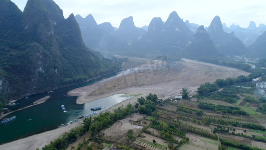 山水河流风光摄影照片_航拍漓江流域风光