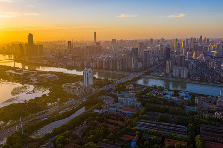 武汉城市建筑群日落建筑群硚口区航拍摄影图配图