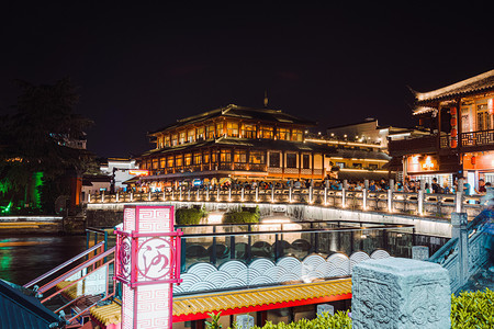 南京城市建筑夜晚建筑夫子庙俯拍摄影图配图