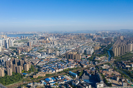 蓝天航拍摄影照片_武汉城市建筑群蓝天建筑群武昌区航拍摄影图配图