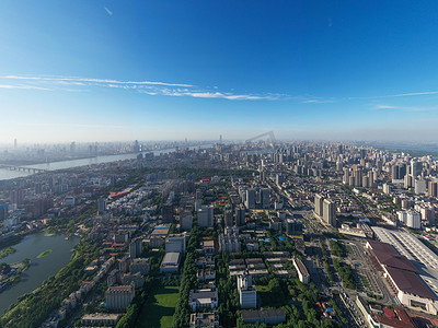 武汉城市建筑群晴天建筑群武昌区大气航拍摄影图配图